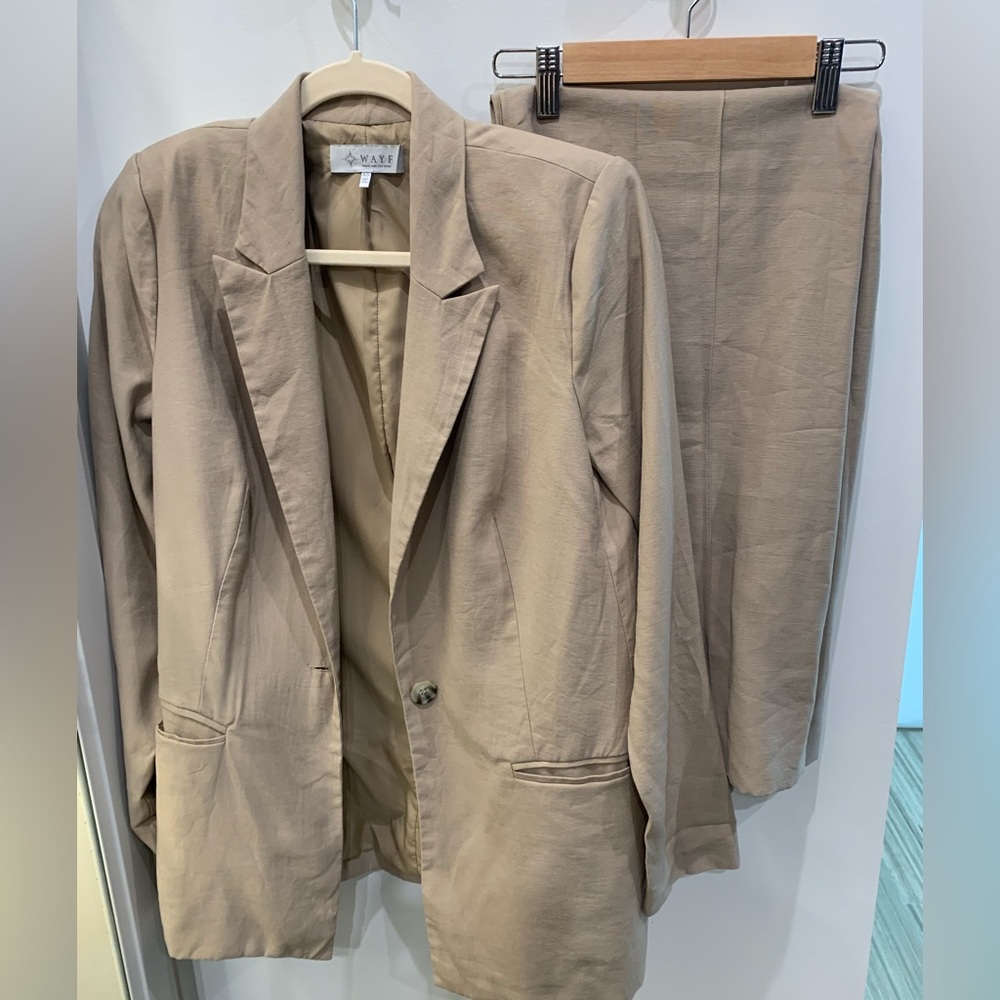 XS WAYFAIR linen suit jacket and matching pants in khaki